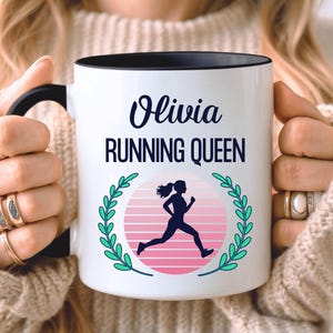PERSONALISED Running Mug, Running Gift, Custom Gift For Runner, Gift For Her, Marathon Gift, Parkrun Gift, Six Colours Ceramic Black