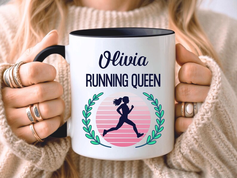 PERSONALISED Running Mug, Running Gift, Custom Gift For Runner, Gift For Her, Marathon Gift, Parkrun Gift, Six Colours Ceramic Black
