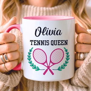 Taza de tenis personalizada, regalo de tenis para ella, reina del tenis, regalo para novia, regalo de cumpleaños, taza con nombre, cinco colores