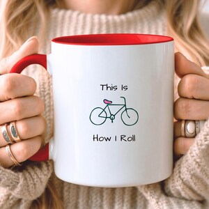 Cycling Gift For Her, Funny Cycling Mug, Minimalist Gift, Gift For Cyclist, Girlfriend Birthday Present, Gift For Wife Ceramic Red