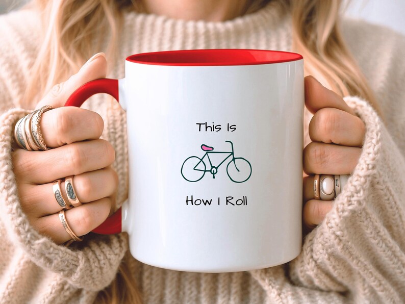 Cycling Gift For Her, Funny Cycling Mug, Minimalist Gift, Gift For Cyclist, Girlfriend Birthday Present, Gift For Wife Ceramic Red