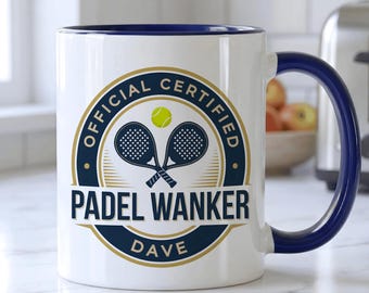 PERSONALISED Padel Mug, Funny Padel Gift For Him, Padel Tennis Wanker, Custom Name Mug, 11oz Ceramic Mug, Four Colours