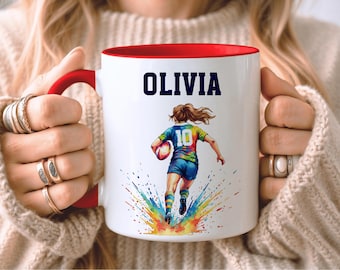 Tazza da rugby personalizzata, regalo di rugby per ragazze, regalo personalizzato per giocatore di rugby, qualsiasi colore di capelli, Rugby League Union, cinque colori
