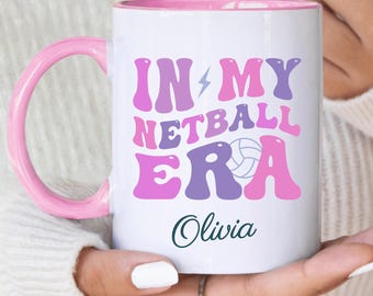 Taza personalizada "En mi época de netball", regalo de netball para ella, regalo para jugadora de netball, regalo de equipo, cumpleaños, regalo para mamá, regalo personalizado con nombre para novia