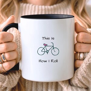 Cycling Gift For Her, Funny Cycling Mug, Minimalist Gift, Gift For Cyclist, Girlfriend Birthday Present, Gift For Wife Ceramic Black
