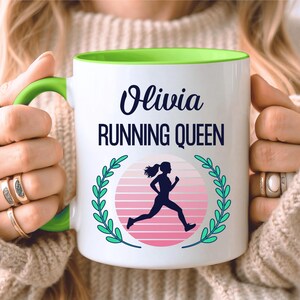 PERSONALISED Running Mug, Running Gift, Custom Gift For Runner, Gift For Her, Marathon Gift, Parkrun Gift, Six Colours Ceramic Green