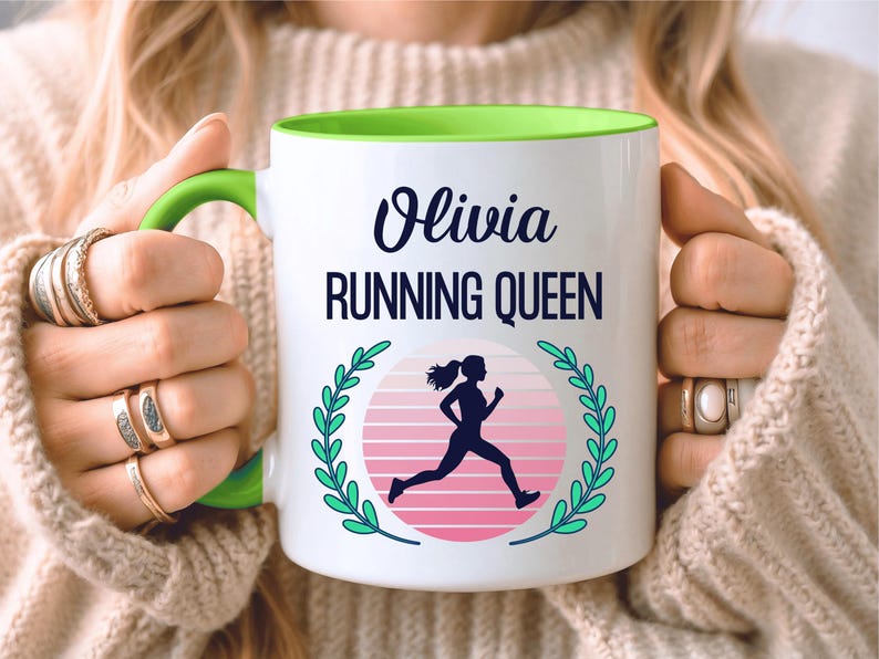 PERSONALISED Running Mug, Running Gift, Custom Gift For Runner, Gift For Her, Marathon Gift, Parkrun Gift, Six Colours Ceramic Green