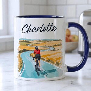 PERSONALISED Cycling Mug, Cycling Gift For Her, Custom Gift For Cyclist, Name Mug, Road Bike Gift, 11oz Ceramic, Five Colours