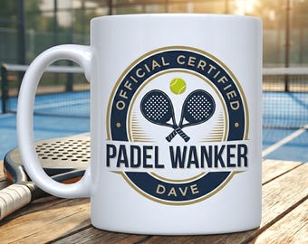 PERSONALISED Padel Mug, Funny Padel Gift For Him, Padel Tennis Wanker, Custom Name Mug, 11oz Ceramic Mug, Four Colours