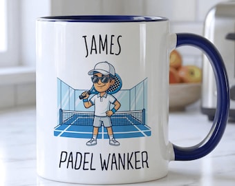Taza de pádel personalizada, regalo divertido de pádel para él, pádel, nombre personalizado, taza de cerámica, cuatro colores