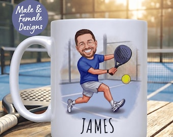 Tazza da padel personalizzata / Tazza con foto caricatura personalizzata / Regalo divertente per appassionati di padel / Paddle tennis / Ceramica da 325 ml / Sei colori