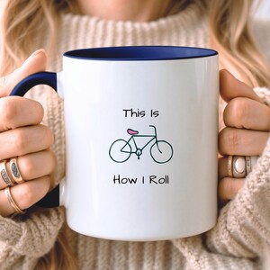 Cycling Gift For Her, Funny Cycling Mug, Minimalist Gift, Gift For Cyclist, Girlfriend Birthday Present, Gift For Wife Ceramic Blue