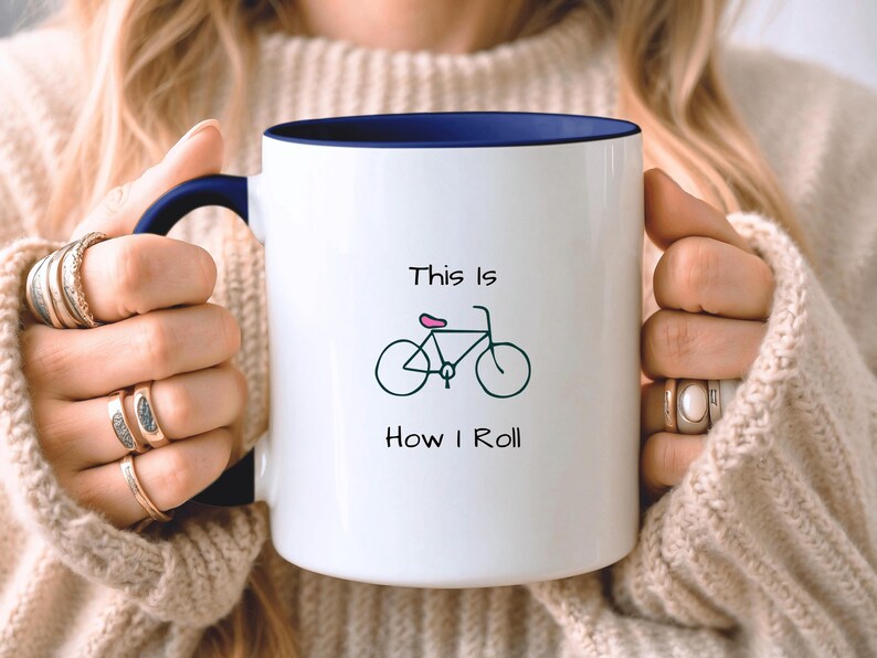 Cycling Gift For Her, Funny Cycling Mug, Minimalist Gift, Gift For Cyclist, Girlfriend Birthday Present, Gift For Wife Ceramic Blue