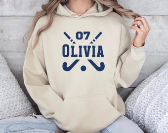 Personalised Hockey Hoodie Sweatshirt, Custom Name Hockey T-Shirt Tee, Field Hockey Gift, Gift For Hockey Player, Hockey Team Gift