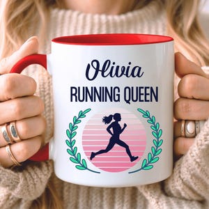 PERSONALISED Running Mug, Running Gift, Custom Gift For Runner, Gift For Her, Marathon Gift, Parkrun Gift, Six Colours Ceramic Red