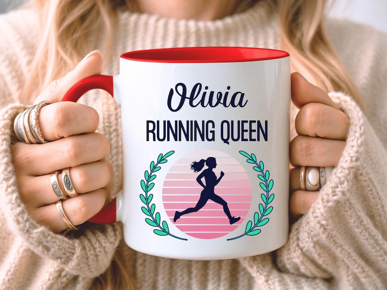 PERSONALISED Running Mug, Running Gift, Custom Gift For Runner, Gift For Her, Marathon Gift, Parkrun Gift, Six Colours Ceramic Red