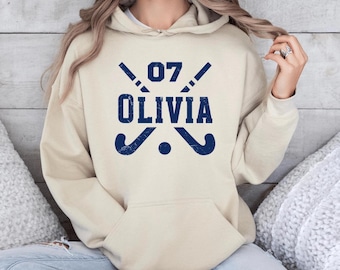 Personalised Hockey Hoodie, Hockey Name Shirt, Custom Hockey Gift, Field Hockey Gift, Gift For Hockey Player, Team Gift, Hockey Christmas