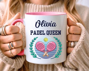 PERSONALISED Padel Mug, Custom Padel Gift For Her, Paddle Tennis, 11oz ceramic, Five Colours