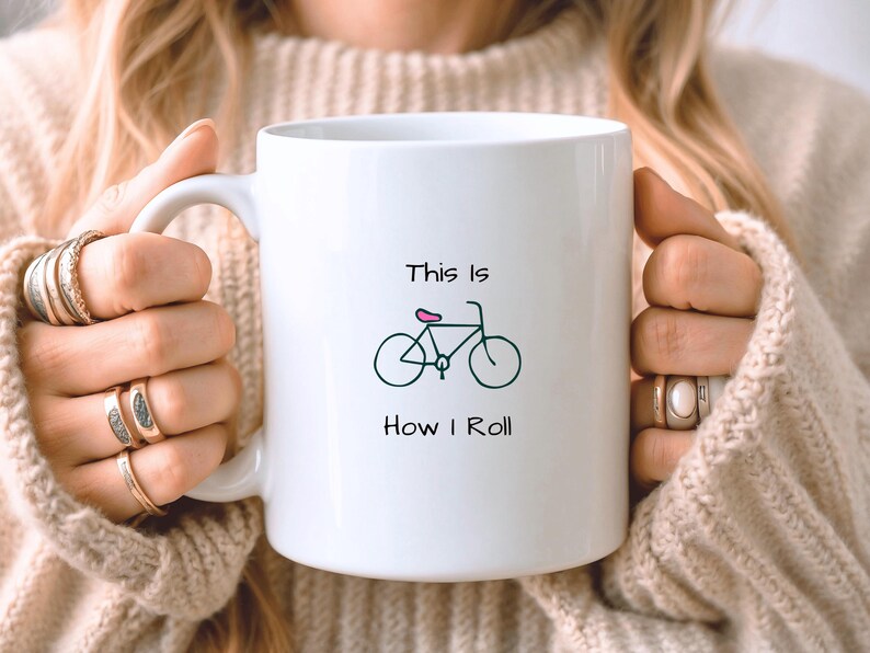 Cycling Gift For Her, Funny Cycling Mug, Minimalist Gift, Gift For Cyclist, Girlfriend Birthday Present, Gift For Wife Ceramic White
