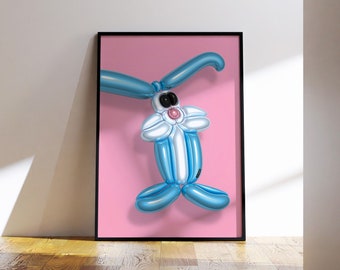 Animal Poster, Rabbit Poster - Art Print, Modern Art, 3D Artwork, Wall Art, Funny Posters, Colorful Posters, Easter Decoration