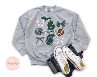 Suéter de cuello redondo juvenil de Michigan State, talla unisex, jersey de cuello redondo de MSU, camisetas para niños, ropa deportiva de Michigan State, camiseta estatal para niñas, coqueta