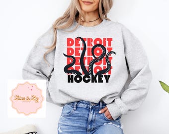 Sudadera con cuello redondo de hockey de los Detroit Red Wings, suéter de hockey, sudadera con cuello redondo de los Red Wings, LGRW, atuendo deportivo de Detroit, tallas unisex, inspirado, hockey de Michigan