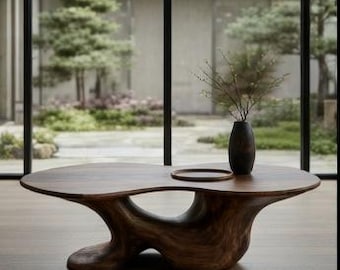 Soffbord i massivt trä | Handskuret, ekologiskt, friformigt skulpturbord