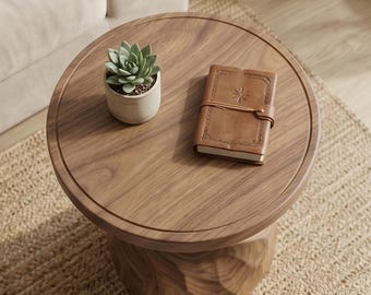 Twisted Geometric Solid Walnut Side Table | Handcarved Organic End Table