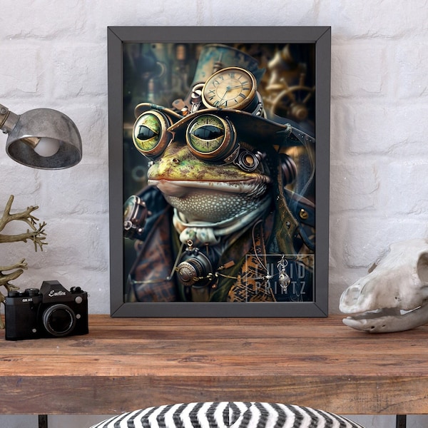 Steampunk Art Frog Portrait Victorian Instant Download PNG JPG Downloadable Poster Print Gothic Art A4