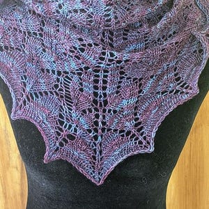 Hand knit Purple and Blue lace wool Shawl