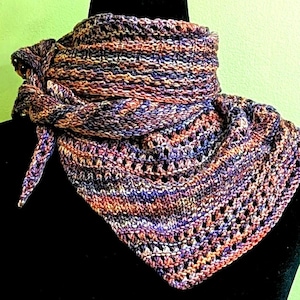 Asymmetric Triangle Shawl: Handknit Purple & Orange Merino Wool Lacy Mesh Wrap Scarf