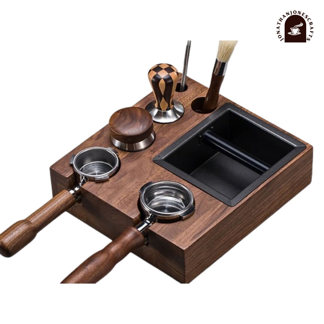 Wooden Espresso Tamp Station Knock Box, Ideal for Home or Cafe, With