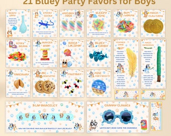 21 Bluey Party Favors for Boys Party Treats Template Blue Dog Theme Boys Birthday Treat Bundles Bluey Boys Gift Party Bluey and Bingo BB07