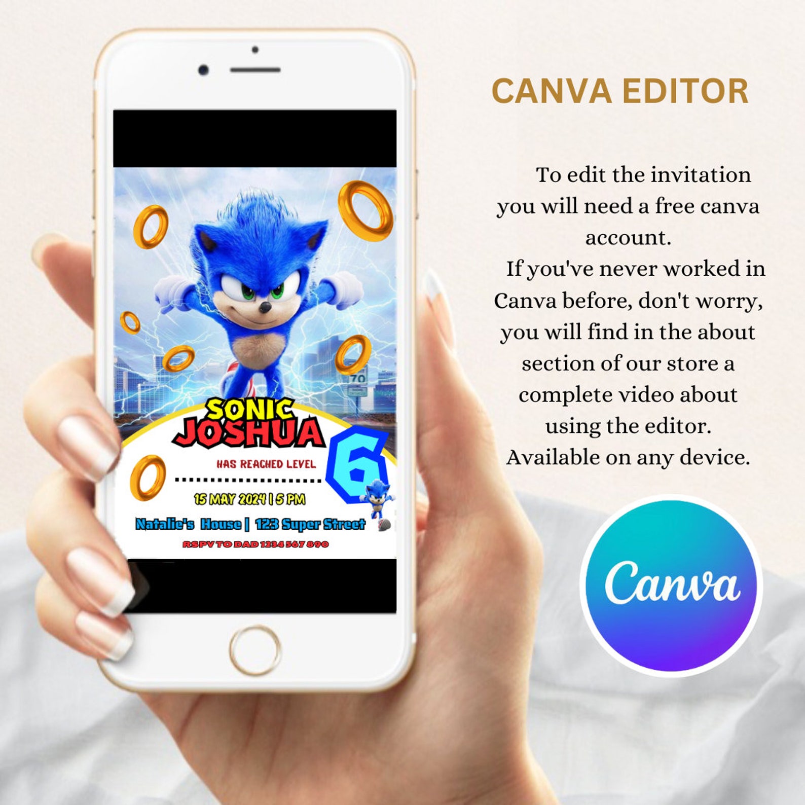 Sonic Invitation for Boy Editable Sonic the Hedgehog Birthday Invite ...