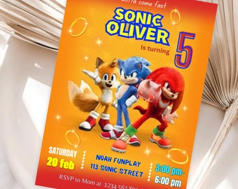 Faire-part Sonic pour garçon, invitation d'anniversaire Sonic l'hérisson modifiable, Invitation fête d'enfants Sonic, Faire-part Sonic Knuckle and Tails