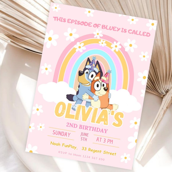 Girl Bluey Birthday Invitation Template Bluey Invitation Digital Bluey Girl Invite Template Bluey Girl Party Invite BB04