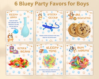 6 Bluey Party Favors for Boys Party Treats Template Blue Dog Theme Boys Birthday Treat Bundles Bluey Boys Gift Party Bluey and Bingo BB07