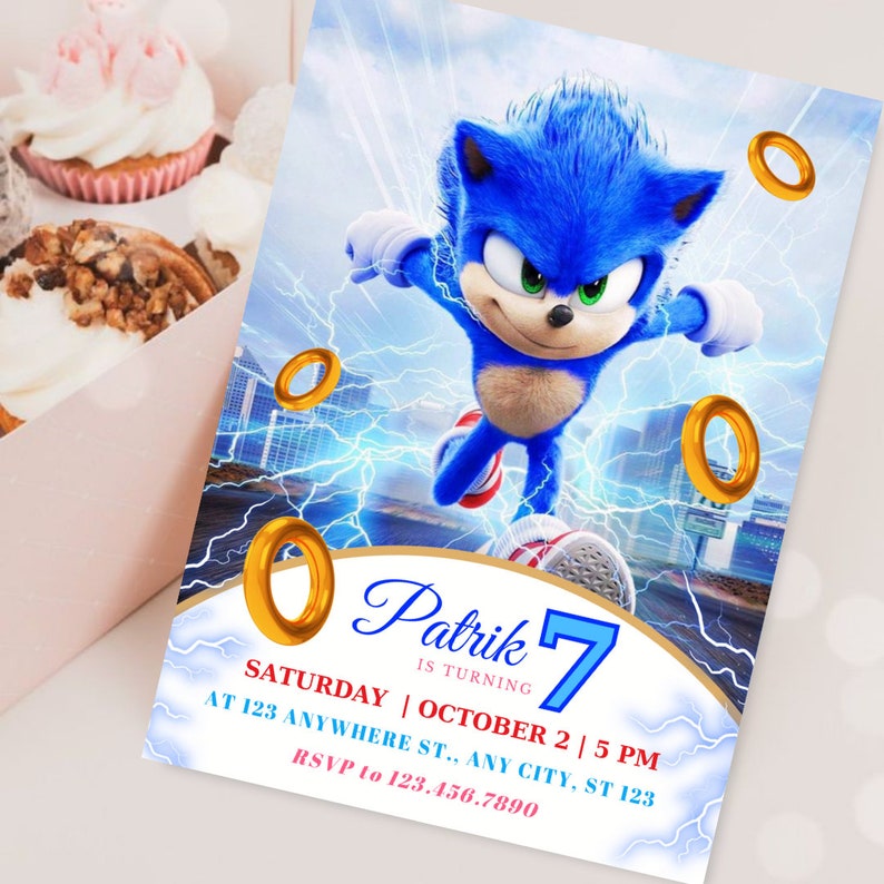 Faire-part d'anniversaire Sonic modifiable pour garçon Faire-part d'anniversaire Sonic l'hérisson Sonic Kids Party inviter Sonic Knuckle and Tails Invitation image 7