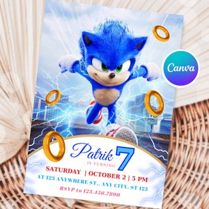 Faire-part d'anniversaire Sonic modifiable pour garçon Faire-part d'anniversaire Sonic l'hérisson Sonic Kids Party inviter Sonic Knuckle and Tails Invitation image 5