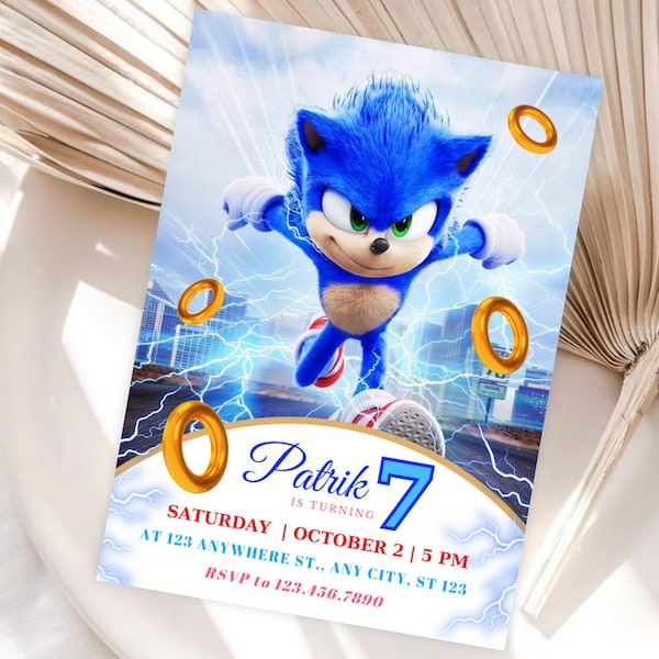 Faire-part d'anniversaire Sonic modifiable pour garçon Faire-part d'anniversaire Sonic l'hérisson Sonic Kids Party inviter Sonic Knuckle and Tails Invitation