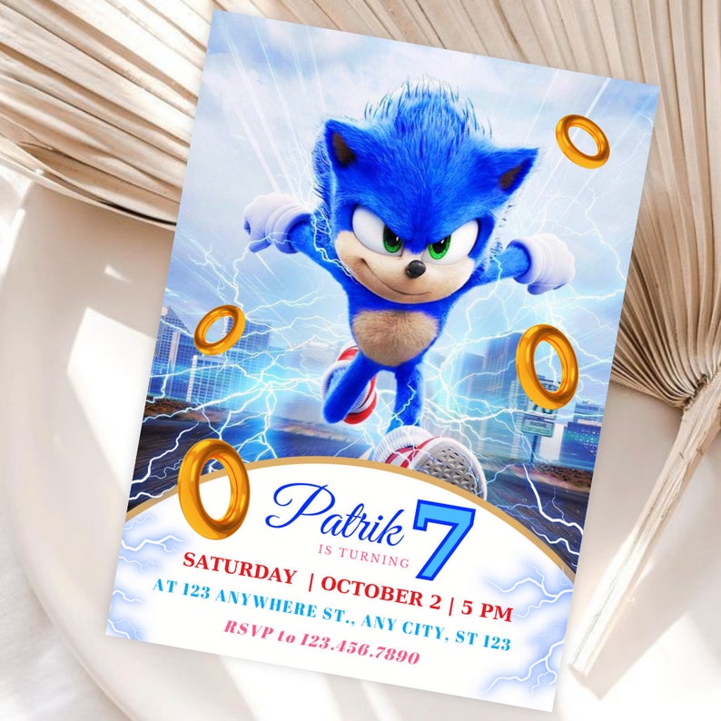 Editable Sonic Birthday Invitation for boy Sonic The Hedgehog Birthday Invite Sonic Kids Party Invite Sonic Knuckle and Tails Invitation zdjęcie 1