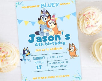 Invitation d'anniversaire Bluey Boy Bluey inviter modèle d'invitation numérique Bluey et Bingo Bluey inviter Télécharger toile Bluey Invitation fête