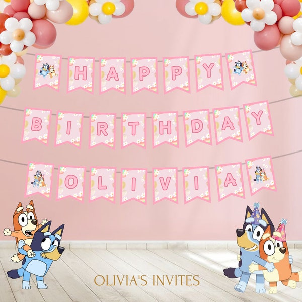 Blue Dog Birthday Banner Girl Bluey Banner birthday decorations Blue Invitation Bluey Banner Party DIY Printable Birthday Banner Party BB03