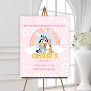 Editable Bluey Welcome Sign for Girl Blue Dog Birthday Sign Bluey Invitation Girl Bluey Birthday Welcome Planel Girl Bluey Invite BB04