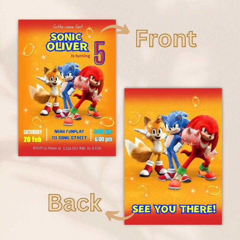 Sonic Invitation for Boy Editable Sonic the Hedgehog Birthday Invite ...