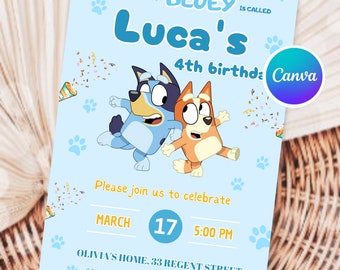 Bluey Geburtstagseinladung Junge Bluey einladen für Jungenparty Bluey und Bingo-Einladung Bluey einladen Party bearbeitbar Bluey einladen Hundeparty