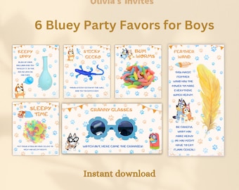 6 Bluey-Gastgeschenke für Jungenpartys, blaues Hundethema, Jungen-Geburtstags-Leckerei-Pakete, Bluey Boy-Geschenkparty, Bluey-Oma-Brillen, Keepy uppy BB07