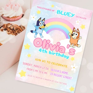 Bluey Birthday Invitation Girl Dog Invite for girl party Bluey and Bingo Invitation Bluey Invite Party Editable Bluey Invite Dog Party