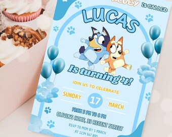 Bluey Birthday Invitation Boy Bluey Digital Invite Canva Bluey and Bingo Invitation Template Bluey Invite Download Canva Bluey Party Invite