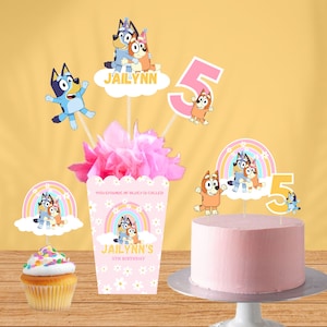 Editable Bluey Toppers for Girl Blue Dog Theme Girls Bluey Toppers Birthday Party Supplies Cupcake Toppers bluey  Birthday Centerpices BB04